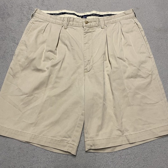 Vintage Polo Ralph Lauren Shorts Mens 35 Khaki Pleated Chino 9" Inseam Preppy - Picture 1 of 9